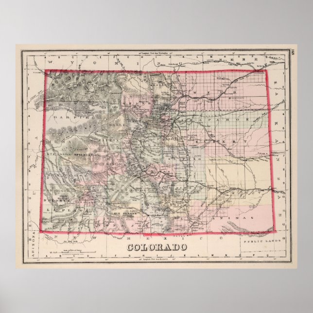 Póster Mapa de época de Colorado (1884) (Frente)