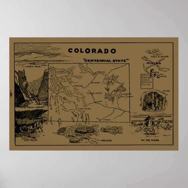 Póster Mapa de época de Colorado (1912) - Tan (Frente)
