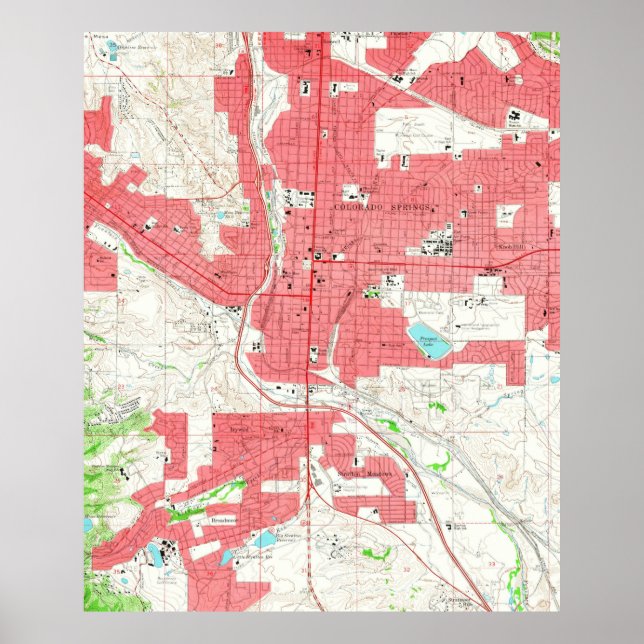 Póster Mapa de época de Colorado Springs CO (1961) (Frente)