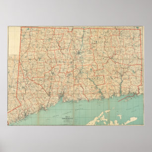 Póster Mapa de época de Connecticut (1823)