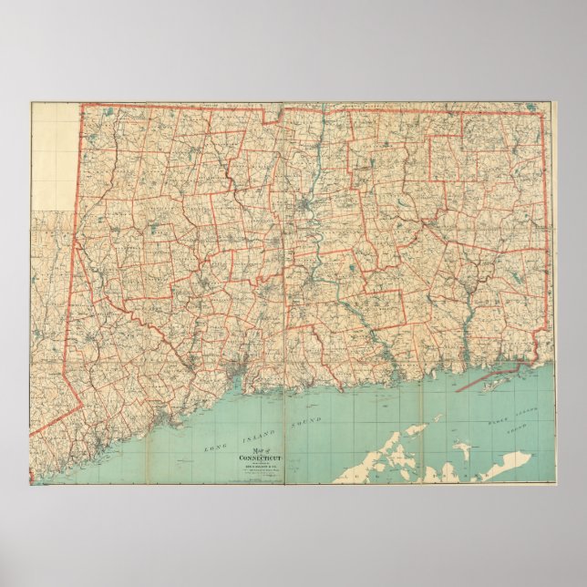Póster Mapa de época de Connecticut (1823) (Frente)