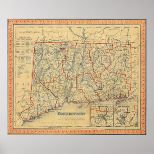 Póster Mapa de época de Connecticut (1846)
