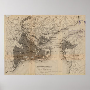 Póster Mapa de época de Constantinopla (1859)