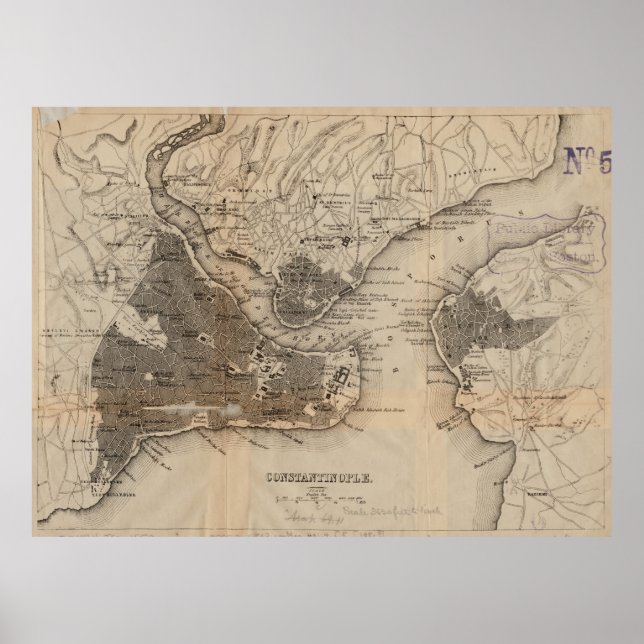 Póster Mapa de época de Constantinopla (1859) (Frente)