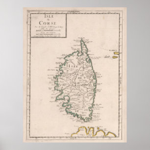 Póster Mapa de época de Córcega Francia (1697)