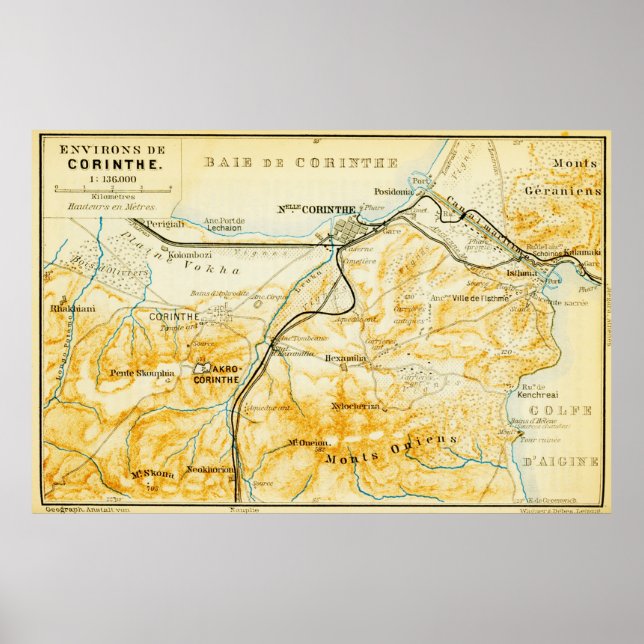 Póster Mapa de época de Corinto Grecia (1894) (Frente)