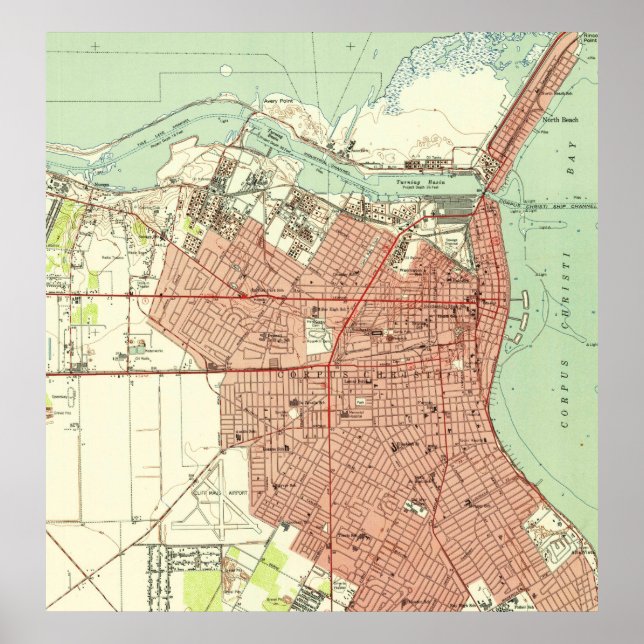Póster Mapa de época de Corpus Christi Texas (1951) (Frente)