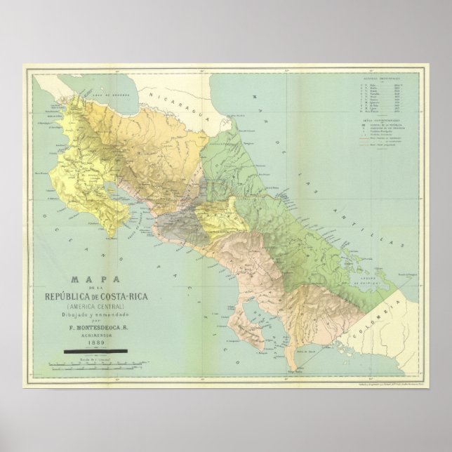 Póster Mapa de época de Costa Rica (Frente)