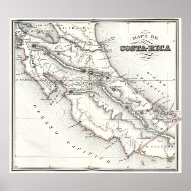 Póster Mapa de época de Costa Rica (1851) (Frente)