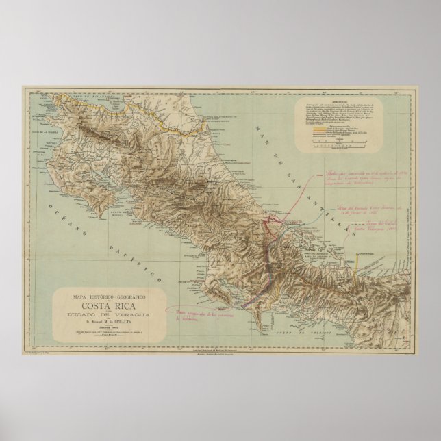 Póster Mapa de época de Costa Rica (1896) (Frente)