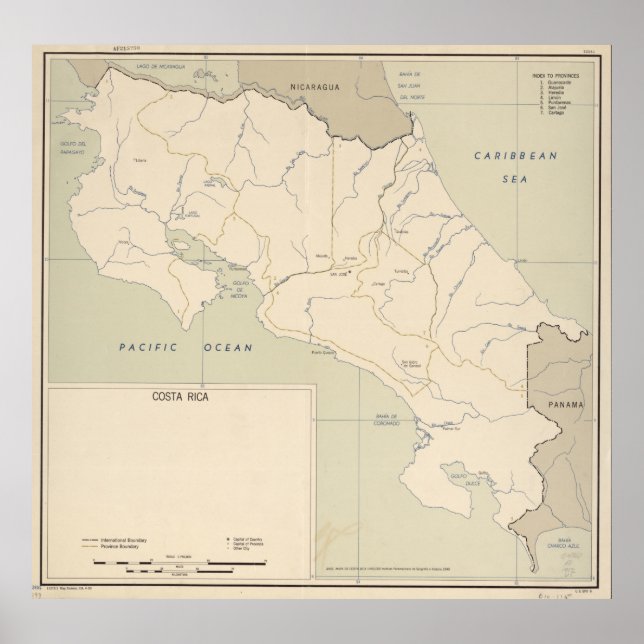 Póster Mapa de época de Costa Rica (1950) (Frente)