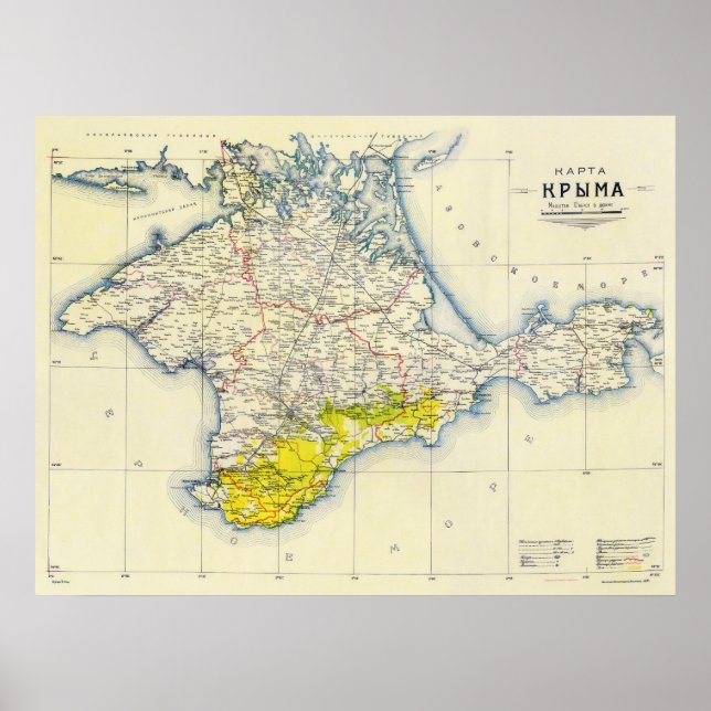 Póster Mapa de época de Crimea (1922) (Frente)