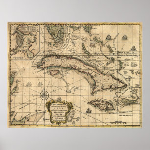 Póster Mapa de época de Cuba (1762)