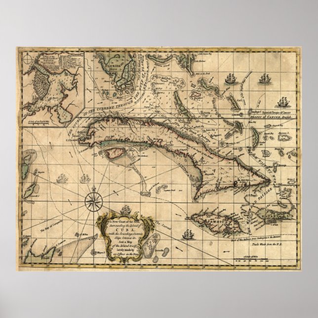 Póster Mapa de época de Cuba (1762) (Frente)