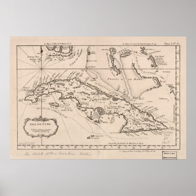 Póster Mapa de época de Cuba (1764) (Frente)