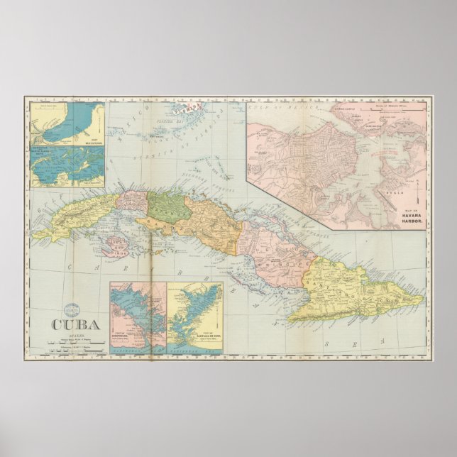 Póster Mapa de época de Cuba (1898) (Frente)