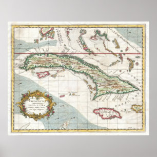 Póster Mapa de época de Cuba y Jamaica (1763)