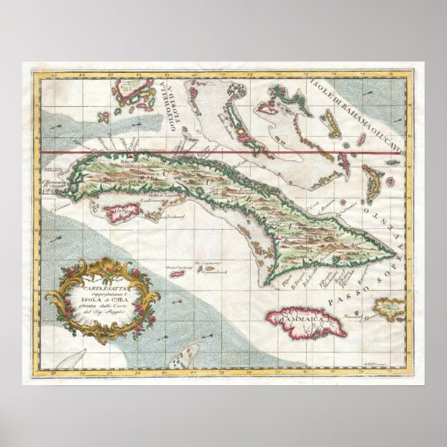 Póster Mapa de época de Cuba y Jamaica (1763) (Frente)
