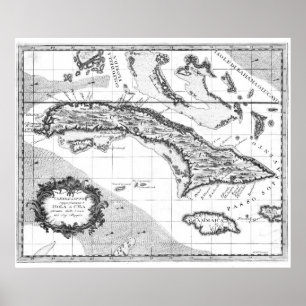 Póster Mapa de época de Cuba y Jamaica (1763) BW
