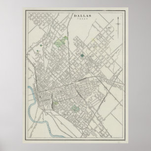 Póster Mapa de época de Dallas Texas (1901)