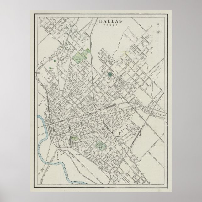 Póster Mapa de época de Dallas Texas (1901) (Frente)