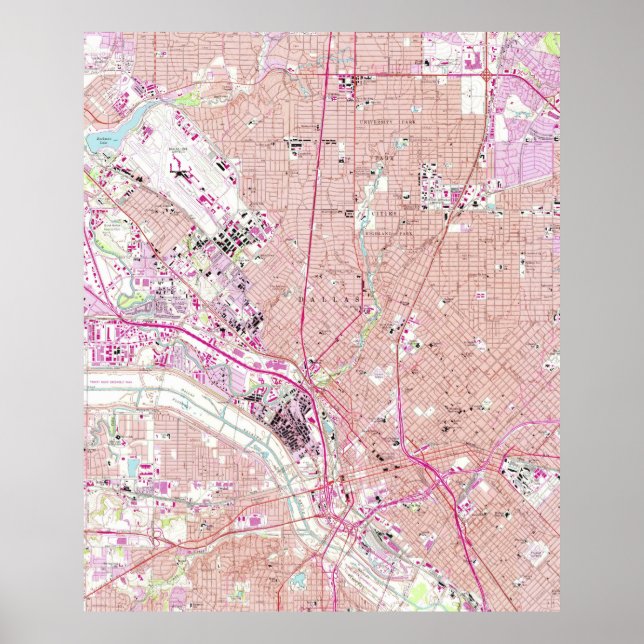 Póster Mapa de época de Dallas Texas (1958) (Frente)