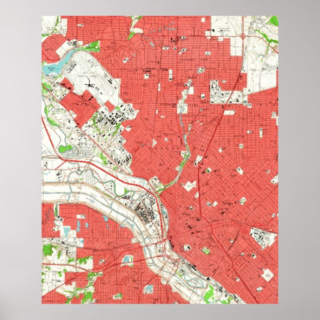 Póster Mapa de época de Dallas Texas (1958) 2 (Frente)