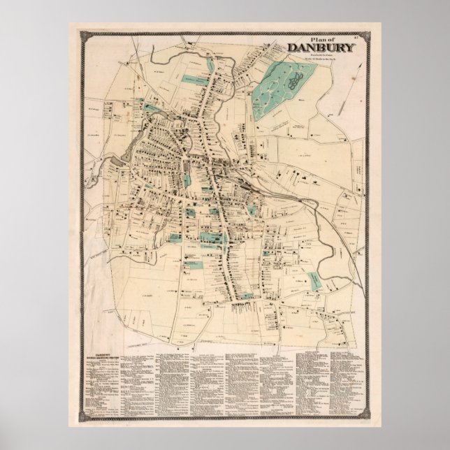 Póster Mapa de época de Danbury Connecticut (1867) (Frente)