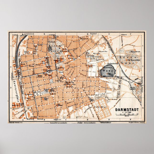 Póster Mapa de época de Darmstadt Alemania (1905) (Frente)