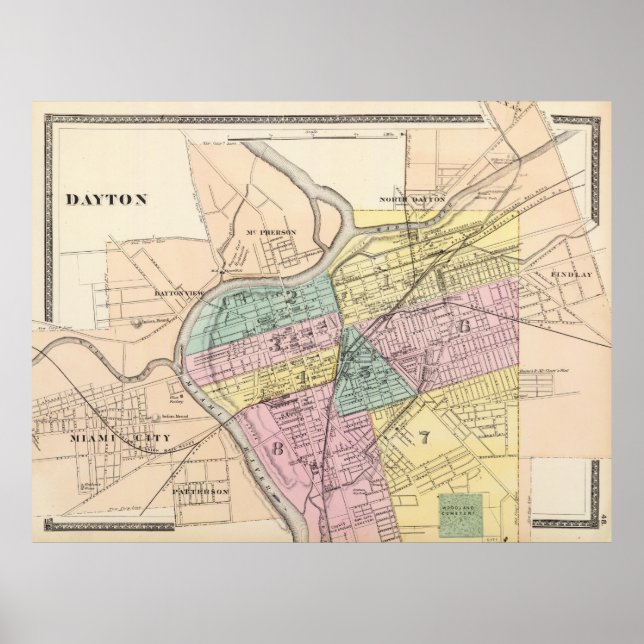 Póster Mapa de época de Dayton Ohio (1872) (Frente)