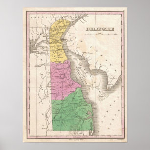 Póster Mapa de época de Delaware (1827)