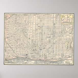Póster Mapa de época de Detroit (1895)