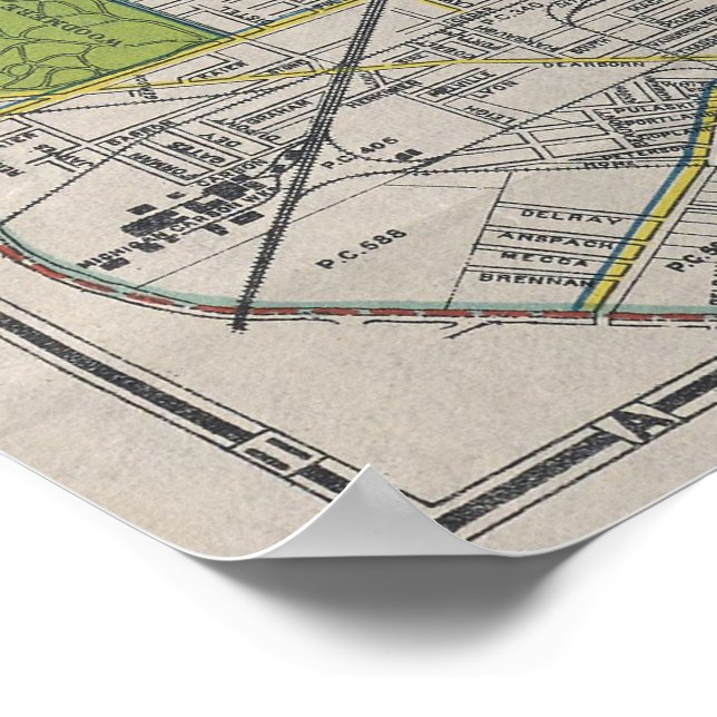 Póster Mapa de época de Detroit MI (1912) (Esquina)