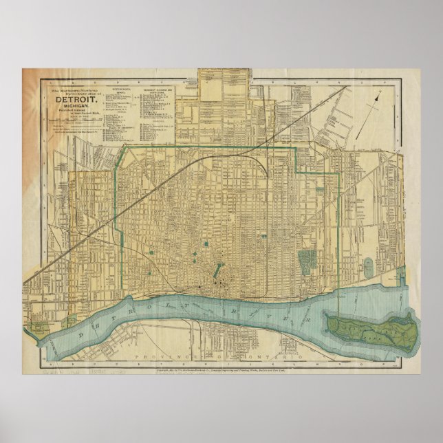 Póster Mapa de época de Detroit Michigan (1895) (Frente)
