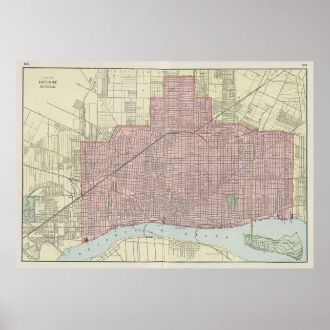 Póster Mapa de época de Detroit Michigan (1901) (Frente)