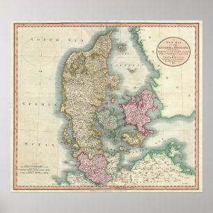 Póster Mapa de época de Dinamarca (1801)