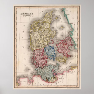 Póster Mapa de época de Dinamarca (1838)