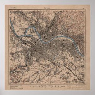 Póster Mapa de época de Dresden Alemania (1910)