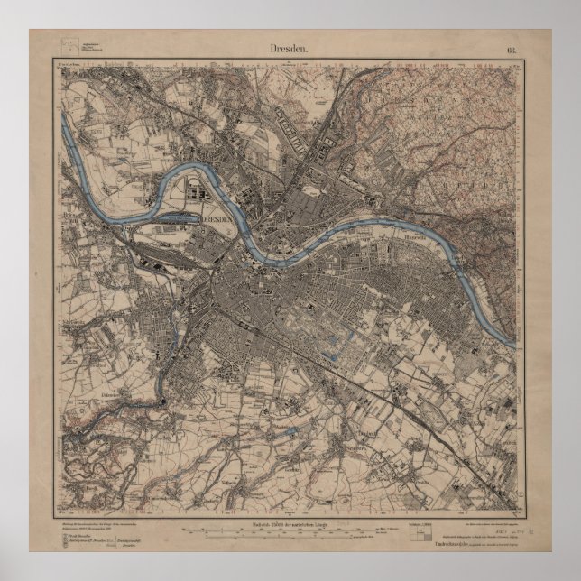 Póster Mapa de época de Dresden Alemania (1910) (Frente)