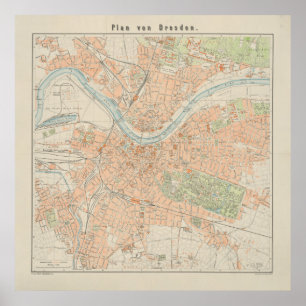 Póster Mapa de época de Dresden Alemania (1912)
