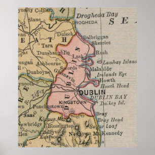 Póster Mapa de época de Dublín Irlanda (1883)