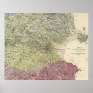 Póster Mapa de época de Dublín Irlanda (1883)