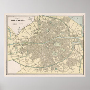 Póster Mapa de época de Dublín Irlanda (1901)