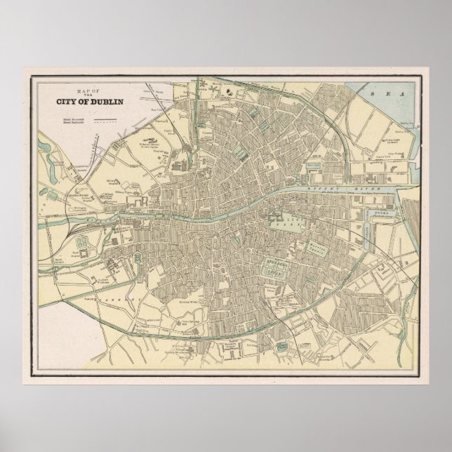 Póster Mapa de época de Dublín Irlanda (1901) (Frente)