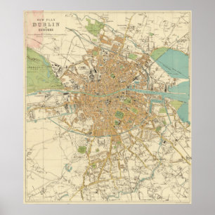 Póster Mapa de época de Dublín Irlanda (1914)