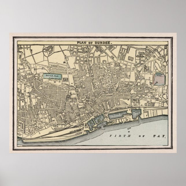 Póster Mapa de época de Dundee Scotland (1901) (Frente)