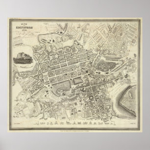 Póster Mapa de época de Edimburgo Escocia (1844)