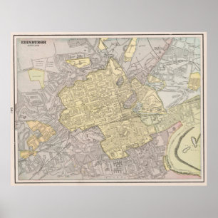 Póster Mapa de época de Edimburgo Escocia (1901)