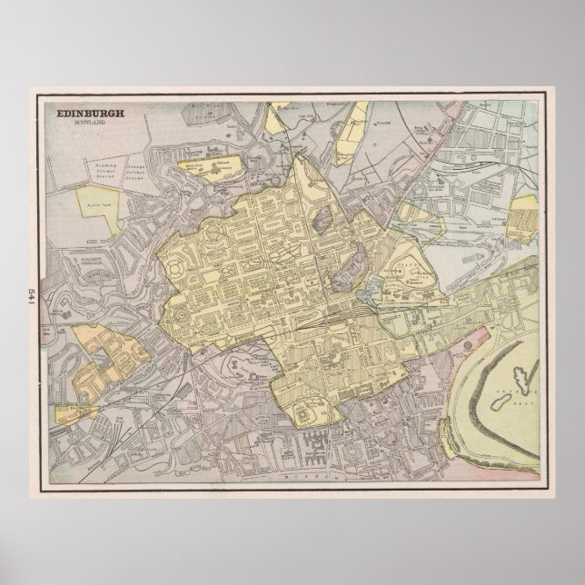 Póster Mapa de época de Edimburgo Escocia (1901) (Frente)