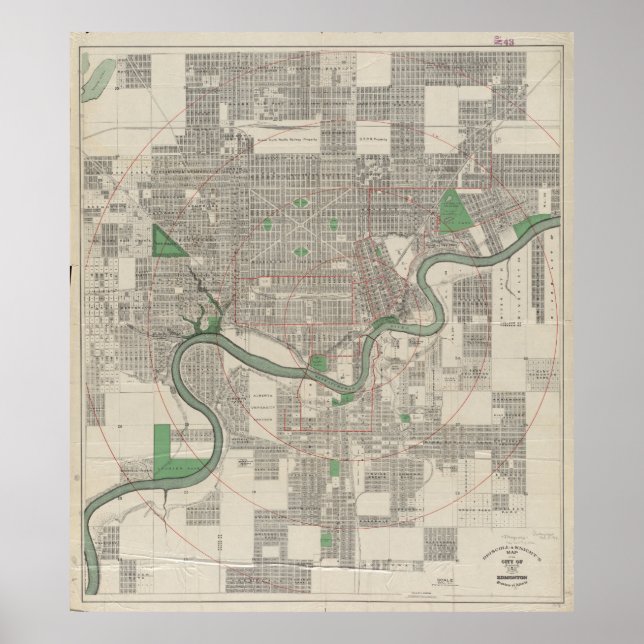 Póster Mapa de época de Edmonton Canadá (1912) (Frente)